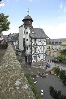 German Half Timbering Style Prints: Villa with corner tower and wall