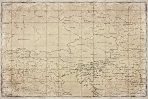 Prints of Vintage Map Of Austria With State Boundaries On Retro Paper Background Map Prints: Vintage Map of Austria Print with State Boundaries
