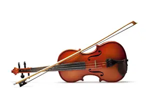 White Background Musician Prints: Violin and bow on white background