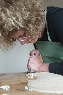 Violin Making Prints: Violin making, cutting the liner