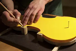 Violin Making Prints: Violin making, marking the blocks