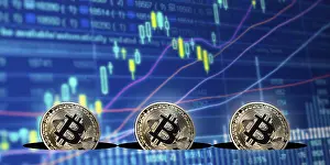 Bitcoin Blockchain Technology Prints: Virtual cryptocurrency, concept