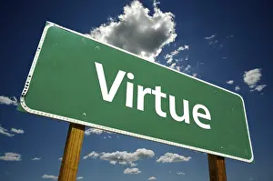 Conceptual Street Sign Prints: Virtue road sign with dramatic clouds and sky