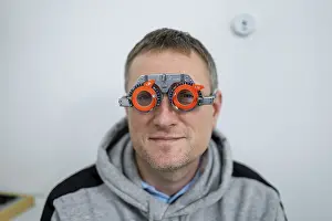 Healthcare Professional Consultation Prints: Vision correction. Selection of eyeglasses