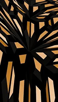 Elegant Architectural Style Prints: A visually captivating 3D render featuring a complex geometric pattern in black and gold for a modern