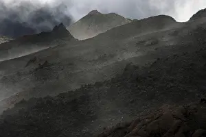 Piton De La Fournaise Prints: Volcanic landscape with clouds