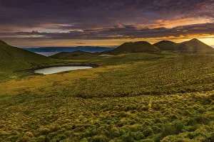 Deserted Island Photography Prints: Volcano cone at sunrise with dramatic lighting
