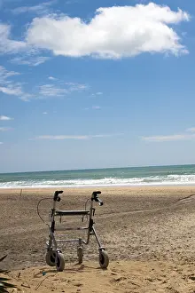 Disabled Person Support Prints: Walking frame left on the beach