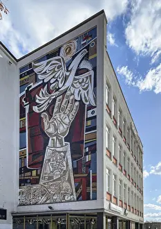 German Architecture History Prints: Wall mosaic with workers hands