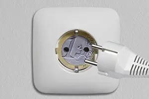 Euro Coin Savings Prints: Wall socket and plug, euro coin