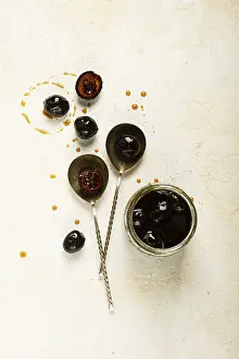 Top View Table Setting Prints: Walnut jam, on the table, top view