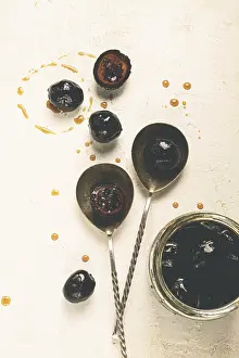 Kitchen Utensil Close Up Prints: Walnut jam, on the table, top view