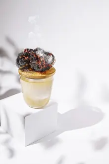 Cozy Atmosphere Prints: A warm beverage is elegantly presented in a transparent cup