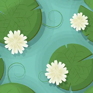 Vintage Floral Design Prints: Water lilies repeating pattern