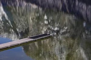 Upper Austria Scenery Prints: Water reflection with bathing jetty