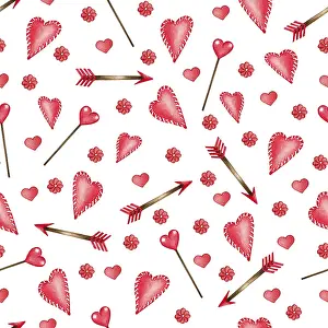 Valentines Day Background Prints: Watercolor seamless pattern of love elements