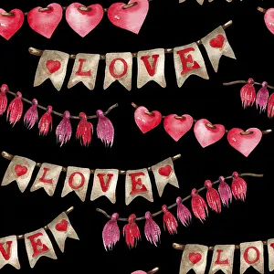 Heart Symbol Image Prints: Watercolor seamless pattern of love elements