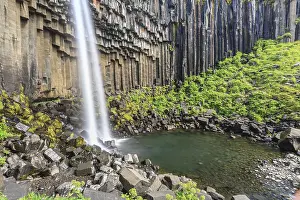 Skaftafell National Park Prints: Waterfall, basalt columns, summer