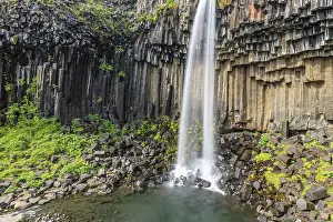 Skaftafell National Park Prints: Waterfall, basalt columns, summer