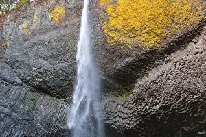 Deserted American Landscapes Prints: Waterfall in front of basalt rock