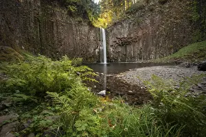 Basalt Waterfall Prints: Waterfall, rock face with basalt columns