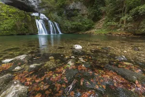 No People Waterfall Photo Prints: Waterfall from the source of the Lison in a haven of peace with its waterfall surrounded by forest