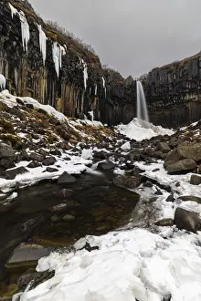 Basalt Stone Formations Prints: Waterfall, stream, basalt columns