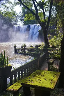 Tropical Waterfall Landscape Prints: Waterfall and table with moss, tropical