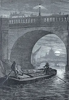 London Evening Scene Prints: Waterloo Bridge over the Thames in the evening light