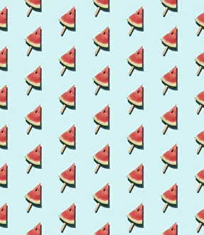 Blue Background Food Images Prints: Watermelon popsicle seamless pattern