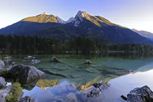 Bavarian Mountain Lake Scenery Prints: Watzmann reflected in Hintersee