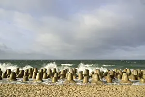 Coastal Protection Prints: Waves break at concrete breakwaters