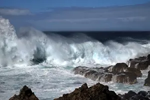 Landscape Photography Prints: Waves breaking thunderously on the sharp rocks of a cliff