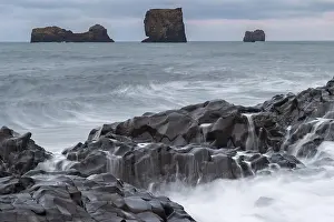 Icelandic Natural Landmark Prints: Waves, surf, washed over columnar basalt