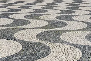 Lisbon Street Photography Prints: Wavy pattern in pavement, black and white