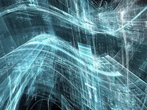 Digital Art Prints: Wavy Technology Background Print - Digital Art Concept