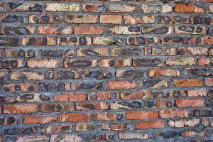 Red Coloured Walls Prints: Weathered red brick wall as background