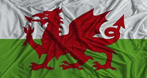 European National Colors Prints: Welsh flag with fabric texture background