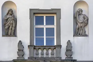 Deserted German Castle Prints: West facade with window and two stone figures