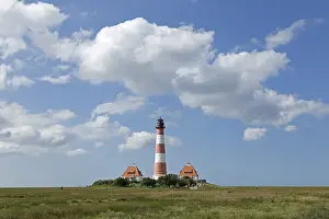Blue Sky Daytime Scene Prints: Westerhever Lighthouse with cloud sky