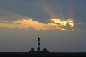 Germany Tourist Attractions Prints: Westerhever lighthouse at sunset