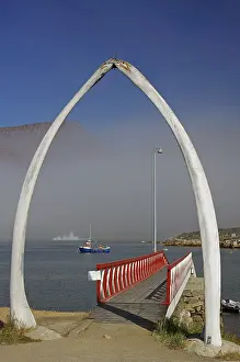 Disko Island Greenland Prints: Whalebone gate in front of a jetty