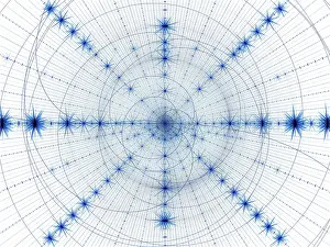 Abstract Computer Generated Image Prints: White and blue texture with rays