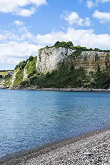 Prints of White Cliff from a drone, Jurassic Coast, Seaton, Devon, England, United Kingdom Seaton Prints: White Cliff Print, Jurassic Coast, Devon, England