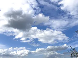 Cumulus Humilis Clouds Prints: White clouds Cumulus cluster clouds are driven by wind rub themselves apart