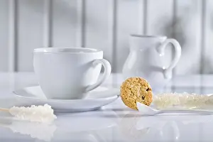 Deserted Breakfast Table Prints: White composition of coffee items