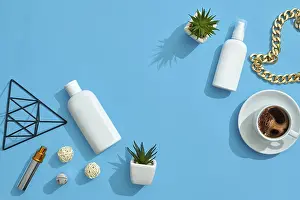 Cosmetic Product Photography Prints: White flask and pump bottle with no label