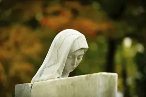 Colorful Autumn Leaves Prints: Behind a white gravestone