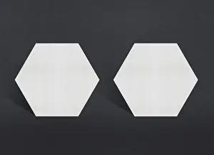 Blank Business Card Template Prints: Two white hexagonal papers displayed on a dark background