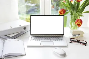 Empty Office Table Prints: White office workspace by the window